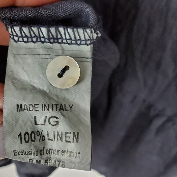 Rosemarine Italian Linen Dress Size L Navy Blue Sleeveless Crochet Shift Ruffle - Picture 8 of 12